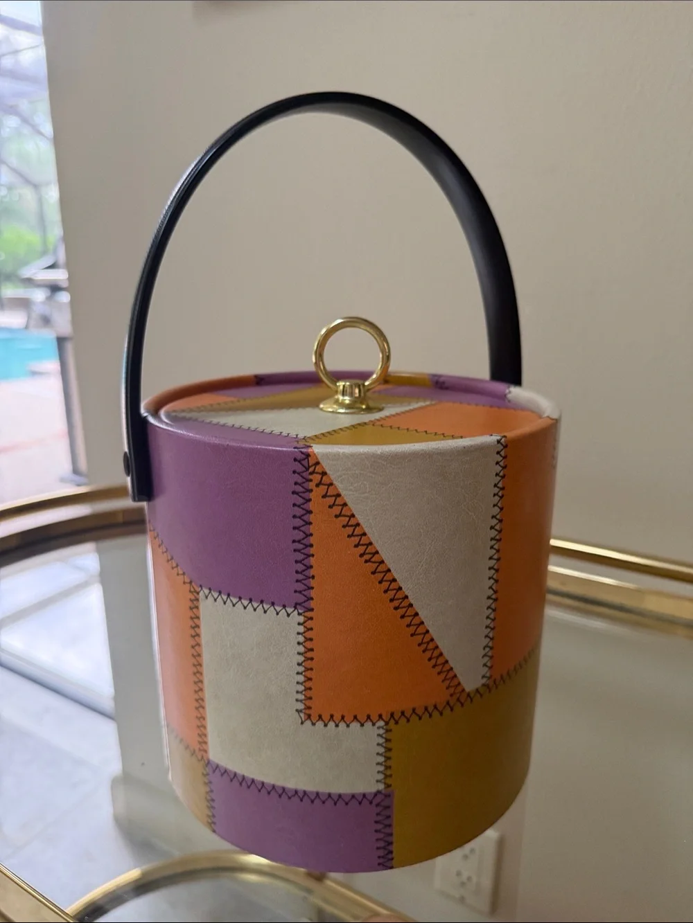 Mid Century Multicolor Patchwork  Ice Bucket